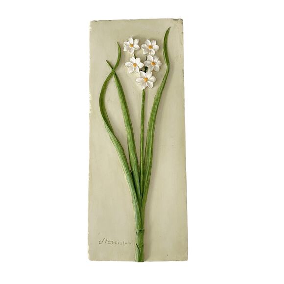 Floral Wall Art Set of 4  Ceramic Tulip Iris Lily Narcissus 4" x 9.5" each - Picture 6 of 6
